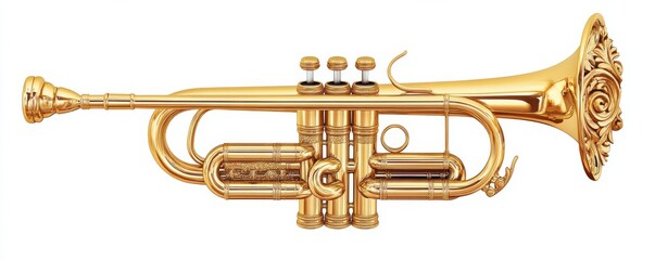 Fototapeta premium Ornate golden trumpet with decorative floral bell design