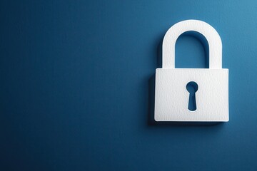 Fototapeta premium White Padlock Security Symbol on Blue Background Digital Privacy Concept