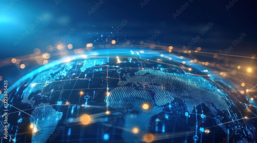 Poster global network digital world map representation