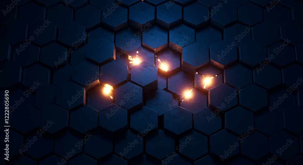 Poster abstract background hexagon pattern with glowing lights