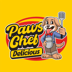 Happy Beagle Dog Chef with Burger and Taco Elements Mascot Cartoon Character Illustration