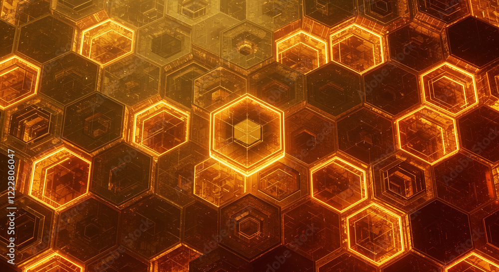 Poster abstract background hexagon pattern with glowing lights