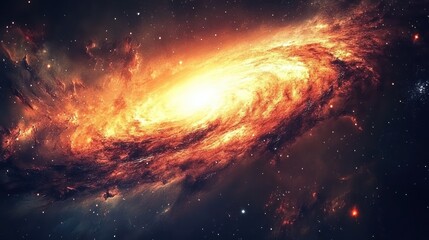 Obraz premium Fiery Spiral Galaxy Swirling in Cosmic Dust