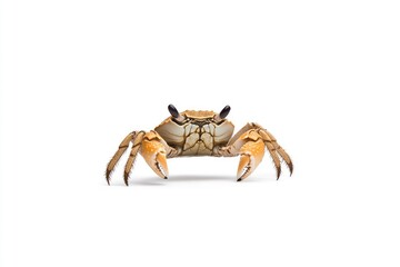 Close-up of a crab on a white background, showcasing its unique features and textures, ideal for nature studies