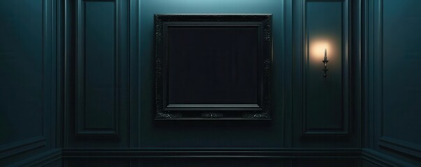 Mysterious empty frame in dimly lit room with candlelight