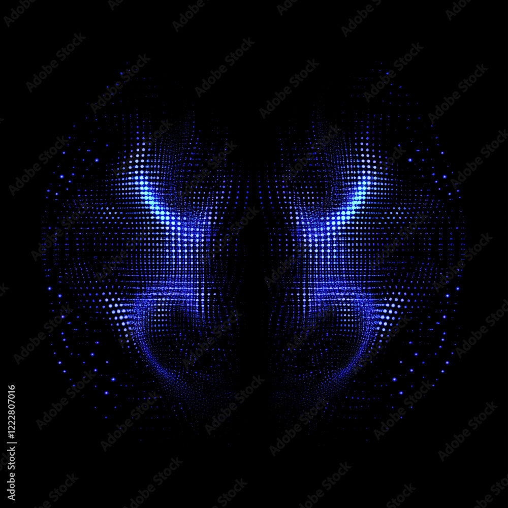 Poster abstract digital blue glowing patterns with dots, futuristic technology concept