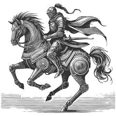 Obraz premium Cyberpunk Knight on Armored Horse vector