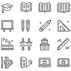 Set of outline icons related to education. Linear icon collection. Editable stroke. Vector illustration