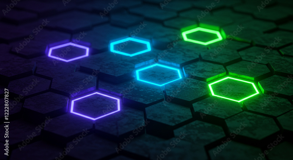 Poster abstract background hexagon pattern with glowing lights