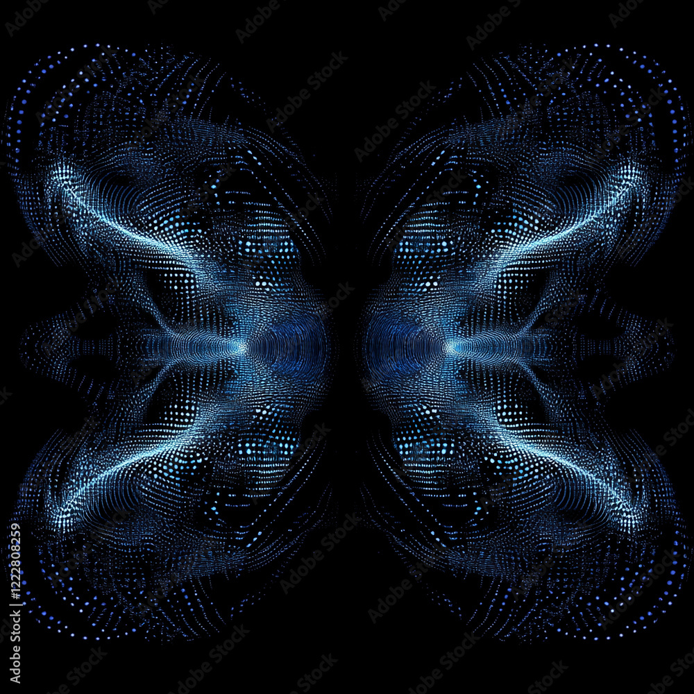 Poster abstract glowing blue digital wave pattern on a dark background with light reflections