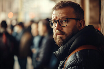 Obraz premium Public crowd, women and men stand behind each other generative ai