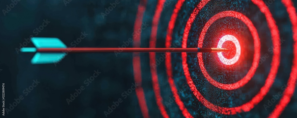 Poster a glowing red target with concentric circles and an arrow aimed directly at the center, symbolizing 