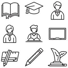 Set of outline icons related to education. Linear icon collection. Editable stroke. Vector illustration