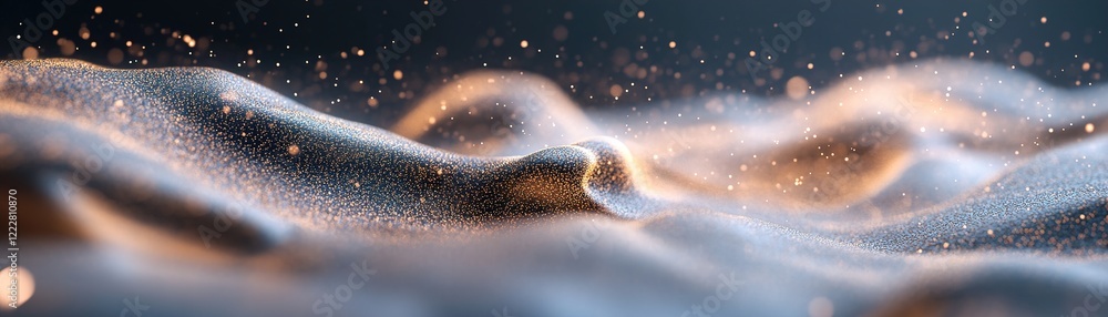 Poster soft 3d background features glowing, floating gold particles of various sizes, generating a mesmeriz