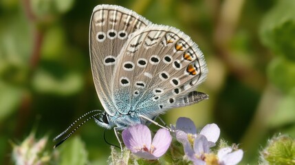 Common Blue Butterfly on Purple Flower Feeding