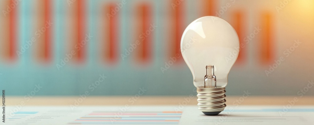 Poster a light bulb stands prominently on a document, symbolizing ideas and innovation against a backdrop o