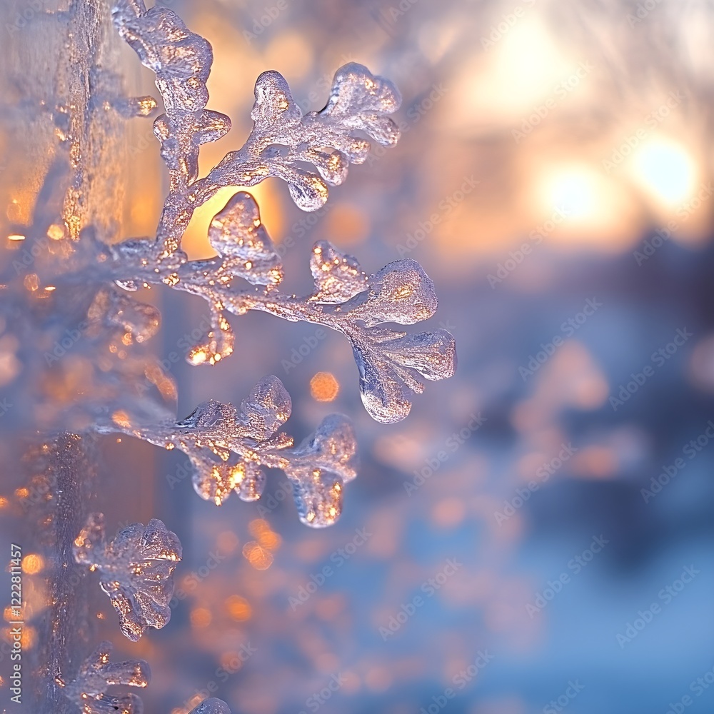 Fototapete A background of frost crystals forming delicate patterns on a window.