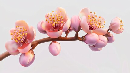 Realistic Apricot Blossom Branch 3D Flowers Bloom Picture