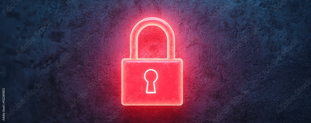 Poster a glowing red padlock symbol on a textured background, representing security and protection.