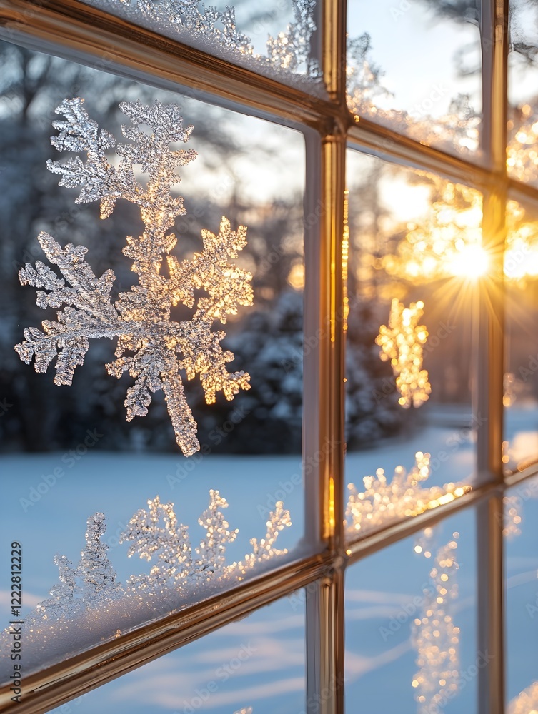 Poster a background of frost crystals forming delicate patterns on a window.