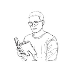 Man with Book Silhouette Artwork - Digital Line Art of Man Reading - Man Reading Book Vector - Man Reading Book Doodle - Reading Illustration - Man Reading Book Line Art
