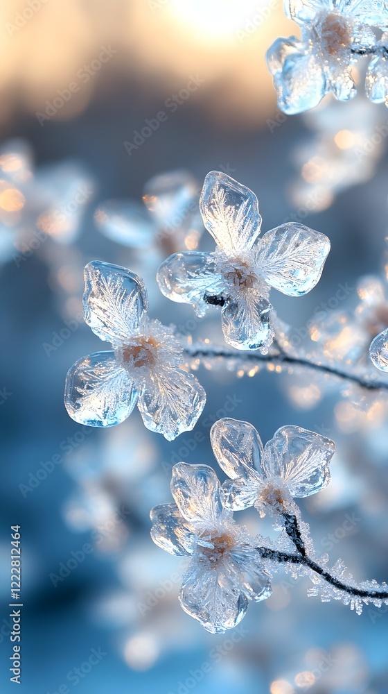 Fototapete A background of frost crystals forming delicate patterns on a window.