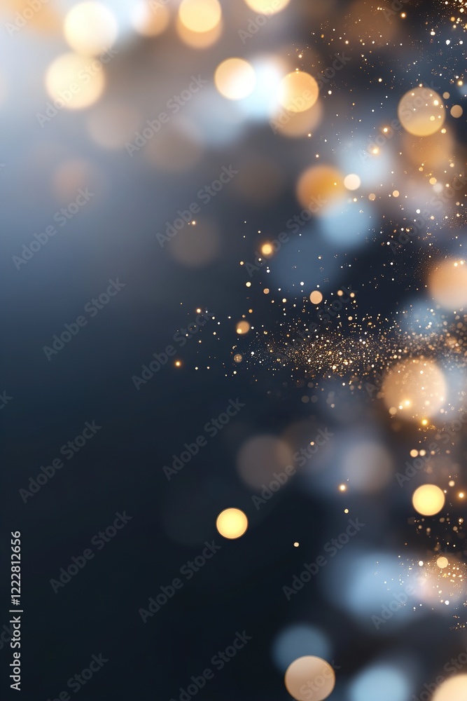 Poster soft glimmering particles float gracefully in a dark gradient backdrop, creating a shimmering effect
