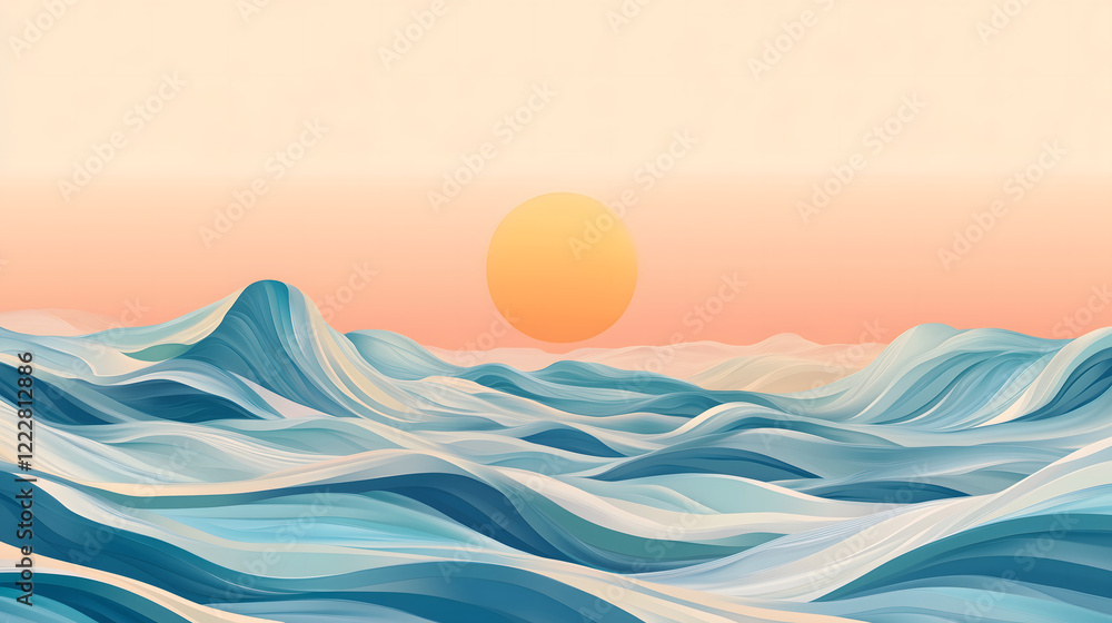 Poster abstract background of undulating waves with a soft sunset glow