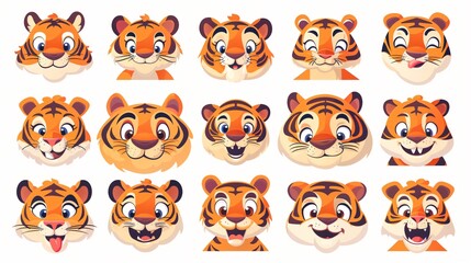 Playful Tigers Heads Emoticons Mascot Cartoon Characters
