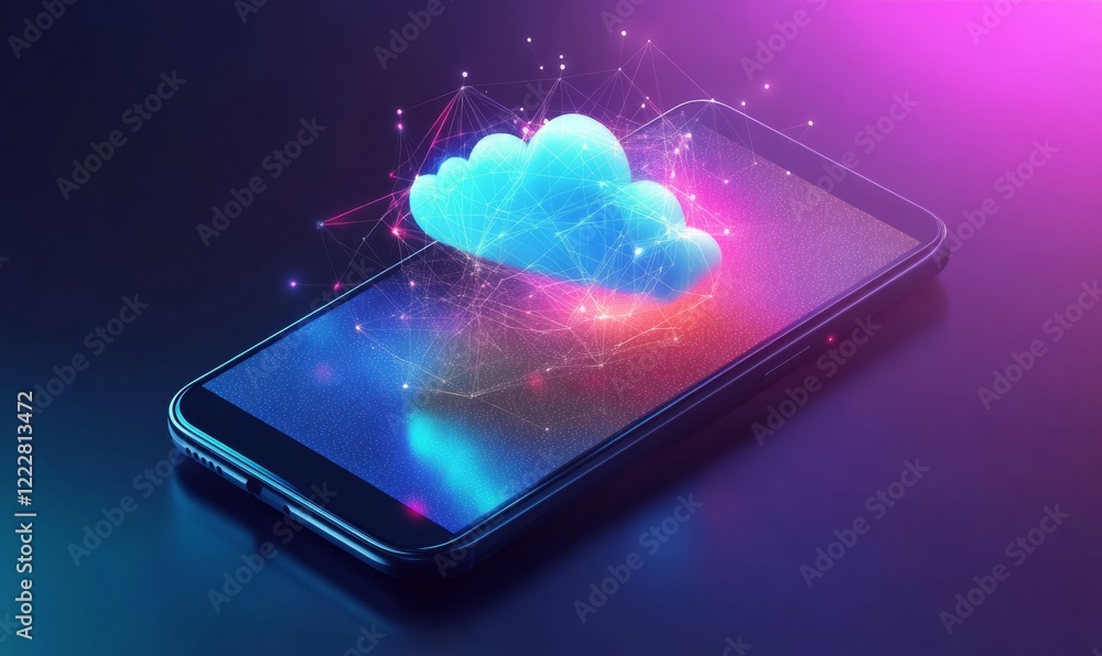 Poster mobile global internet communications. world wide web on phone via wireless satellite network techno