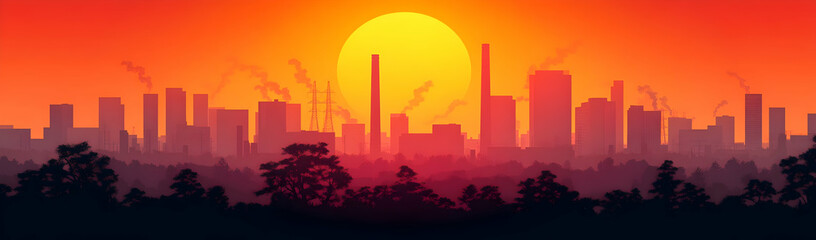 Sunset Cityscape Industrial Pollution