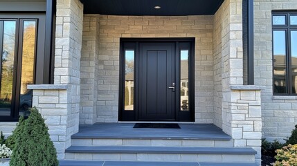 Obraz premium Stunning Modern Home Entrance with Stone Facade
