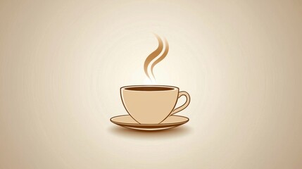 Obraz premium A simple, elegant illustration of a steaming cup of coffee on a saucer, set against a soft, beige background.