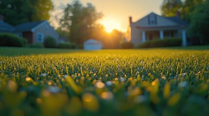 A close-up view of lush green grass in the foreground,