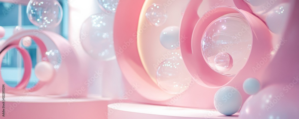 Aufkleber abstract pink and white bubble display with soft lighting and circular shapes