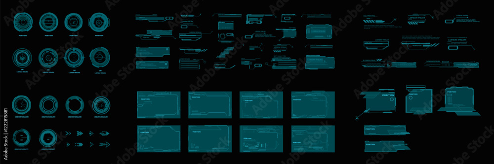 Fototapete Big set of complex elements and frames with data for the HUD interface. Set frames and blocks with callouts and user data for the HUD graphical interface. Vector set elements