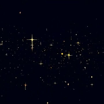 abstract starry night sky animated loop, dark space background with gold star sparkles; minimalistic style
