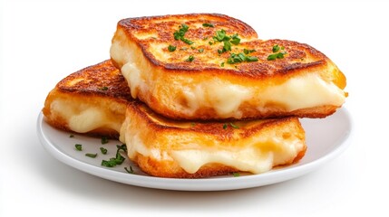 Grilled Toast with Cheese and Herbs on White Background. Generative AI