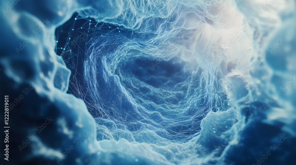 Poster blue hexagon wave representing big data dynamics