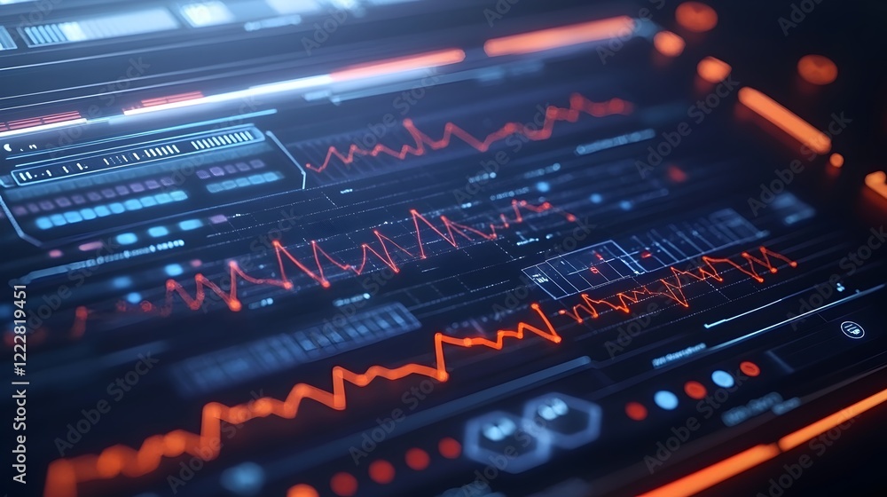 Poster abstract digital interface technology background futuristic neon red orange blue lines data screen d
