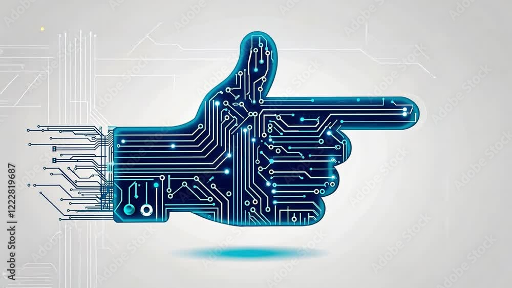 Aufkleber digital hand pointing: a stylized, digital hand composed of circuit board patterns points to the rig