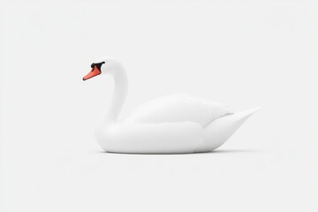 Fototapeta premium A serene white swan gracefully floats on a calm surface, embodying tranquility in a minimalist setting