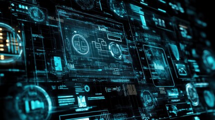 Fototapeta premium A digital interface displaying futuristic data visualizations and technology elements.