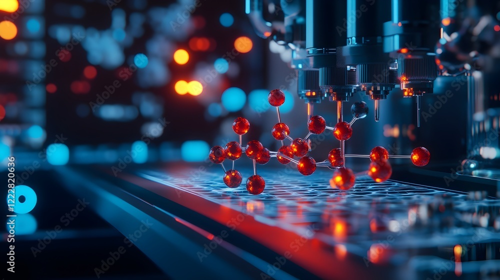 Poster abstract red molecular structure futuristic technology science background digital art innovative res