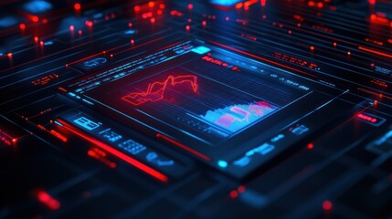 A digital interface displaying financial data and trends in a futuristic design.
