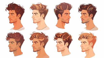 Male Portrait with Various Hairstyle Cartoon Vector Style