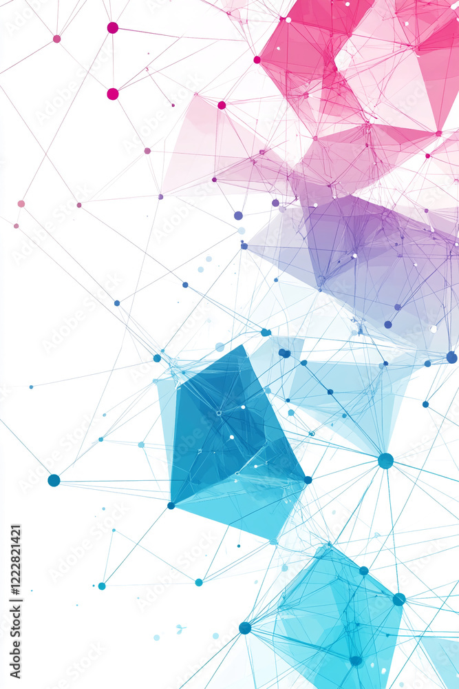 Poster Abstract geometric network with colorful nodes and connecting lines on a white background. Business background