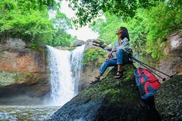 Women Alone Trekking through Breathtaking Landscapes, Female Explorer's Journey through Enchanting...