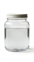 A clear glass jar filled with water, showcasing simplicity and transparency.
