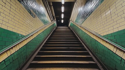 Fototapeta premium Vintage Subway Stairs with Colorful Tiles
